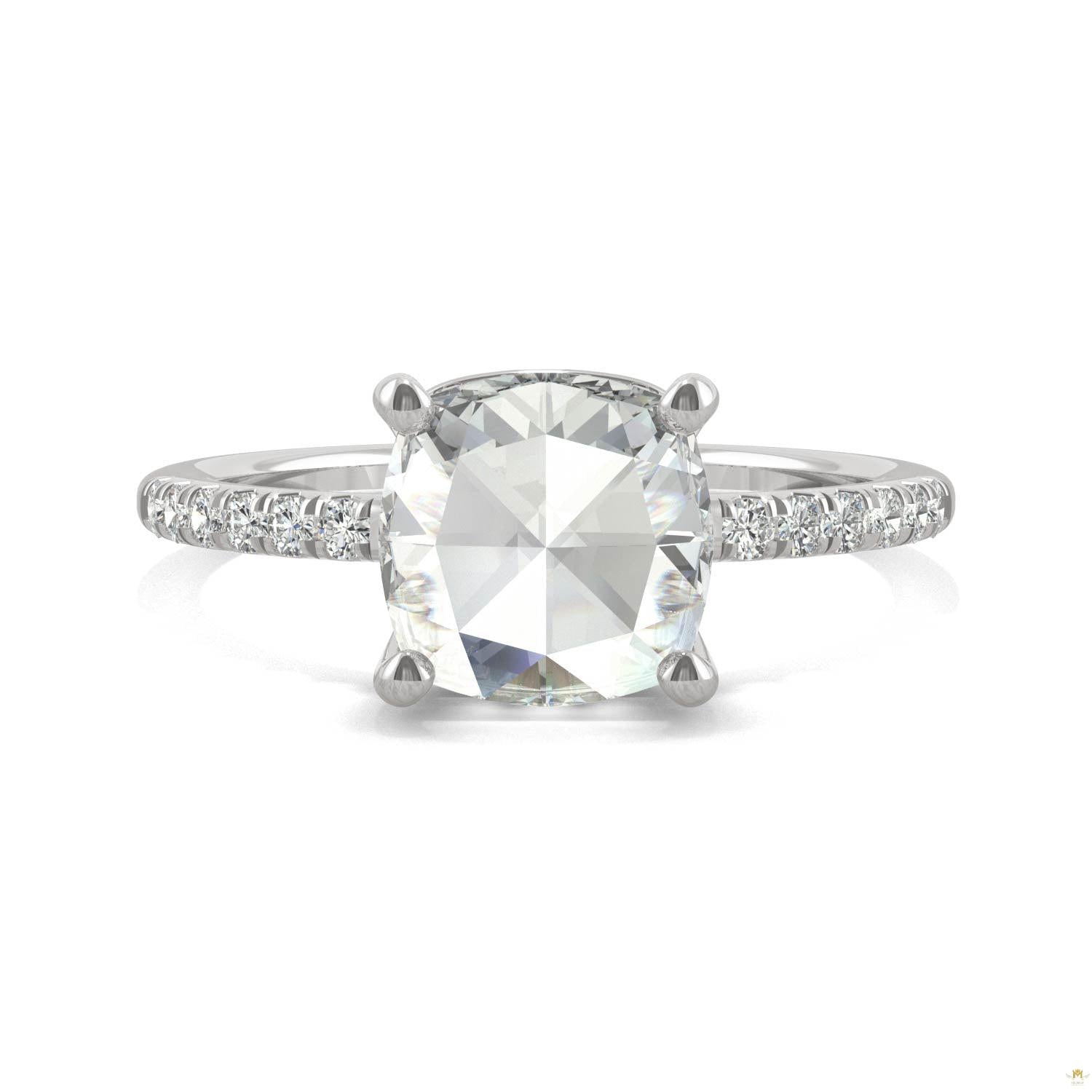 1.64 CTW   Cushion Moissanite Engagement Ring in 14K White Gold