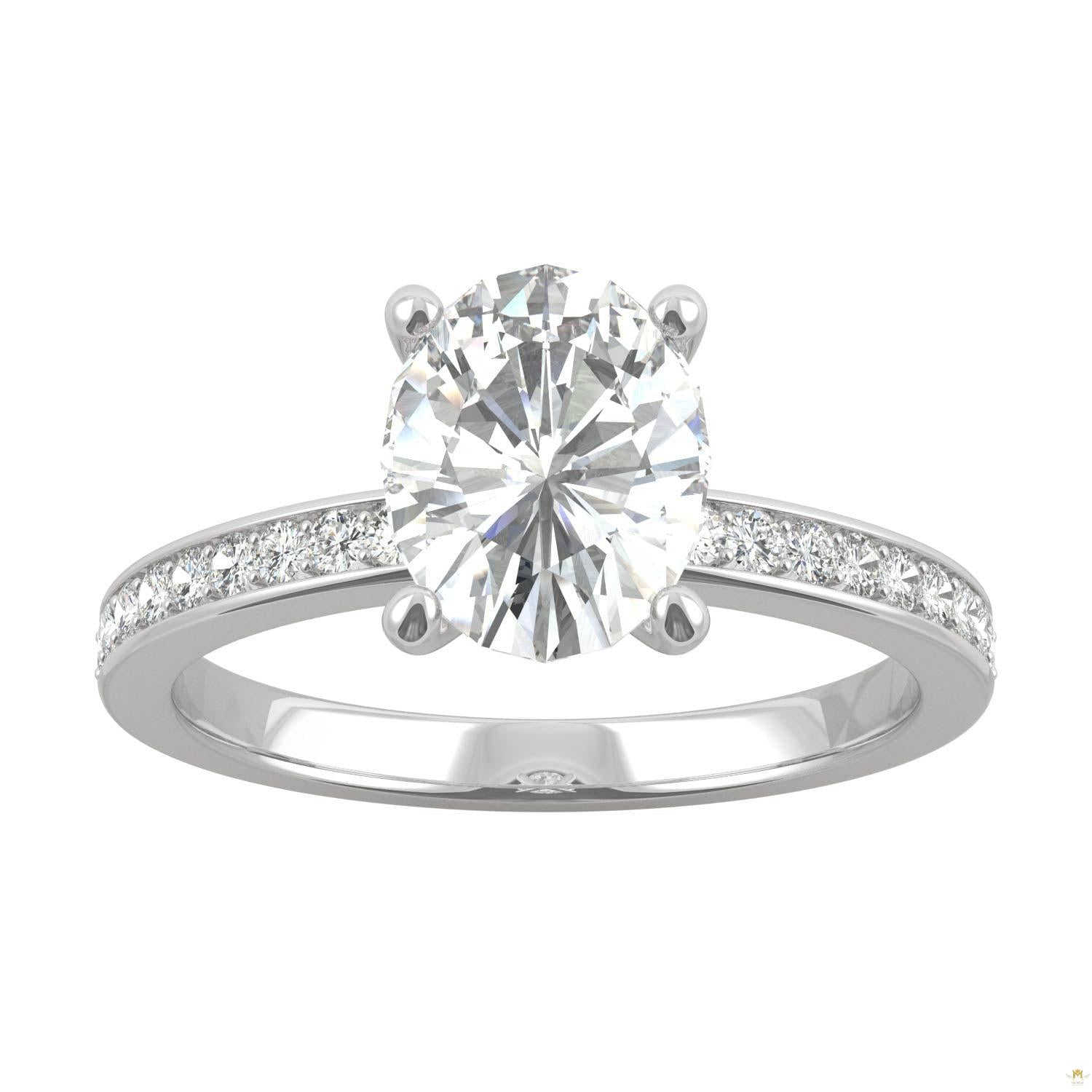 2.28 CTW   Oval Moissanite Engagement Ring in 14K White Gold