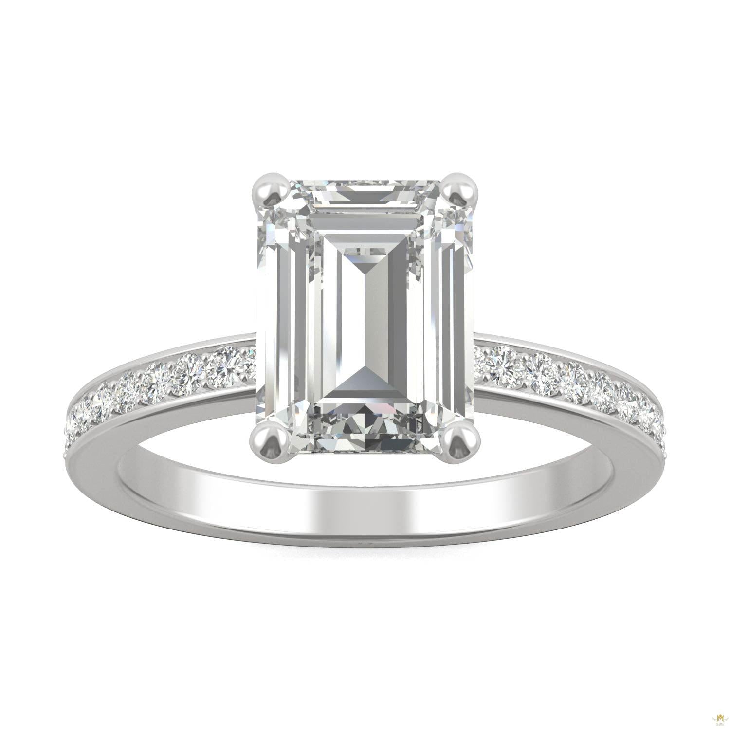 2.70 CTW   Emerald Moissanite Engagement Ring in 14K White Gold