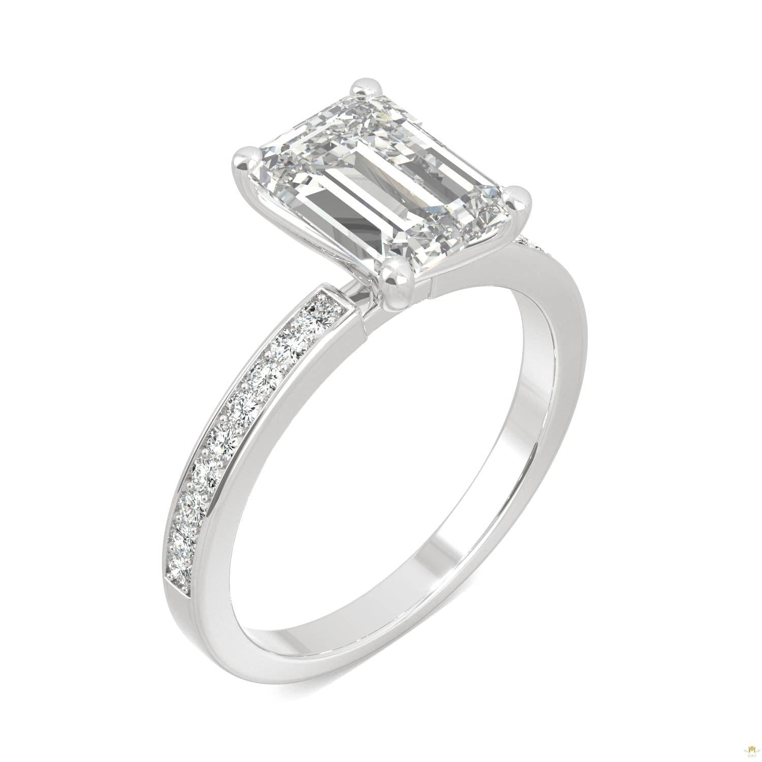 2.70 CTW   Emerald Moissanite Engagement Ring in 14K White Gold