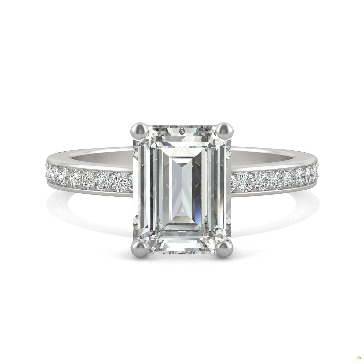 2.70 CTW   Emerald Moissanite Engagement Ring in 14K White Gold