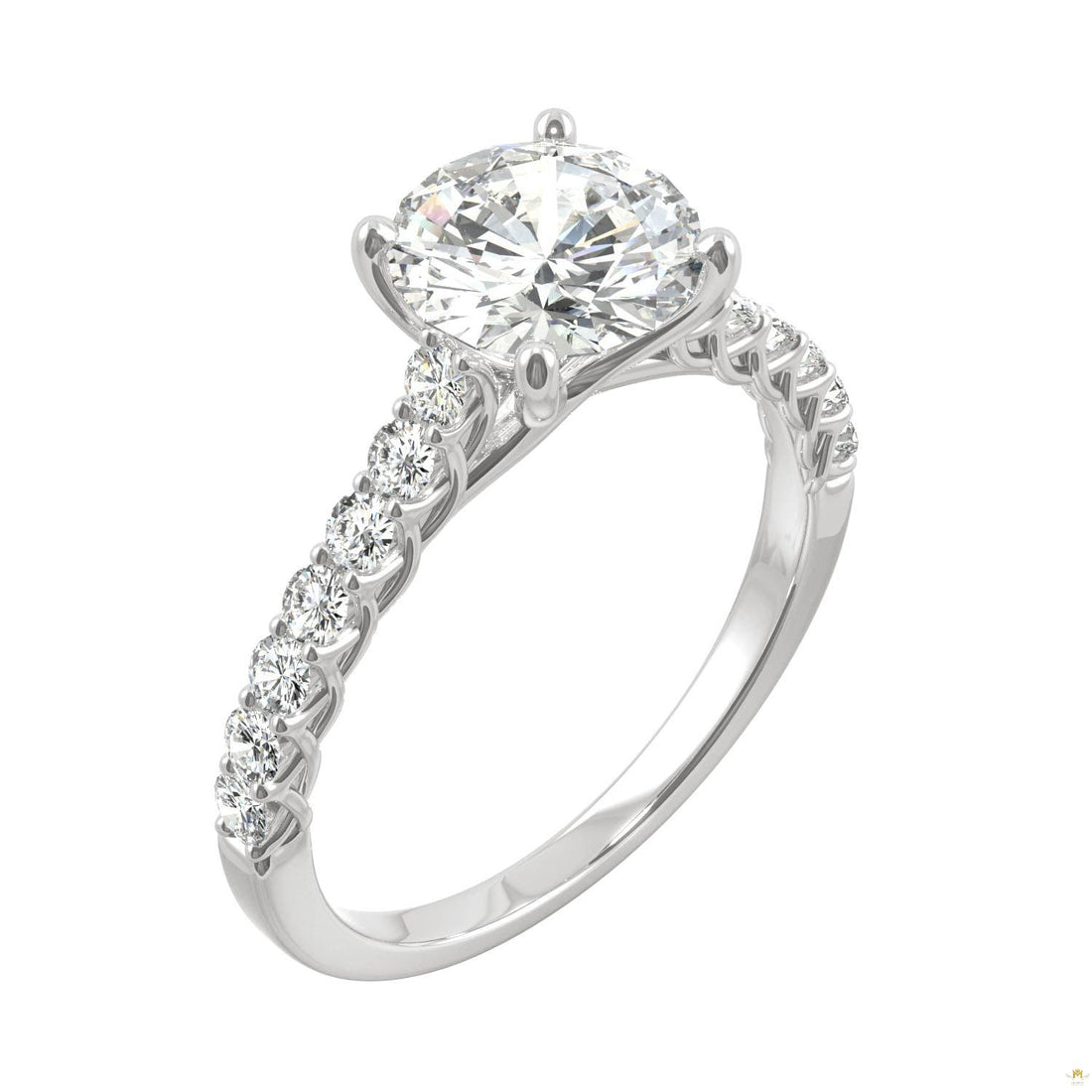 1.92 CTW   Round Moissanite Engagement Ring in 14K White Gold
