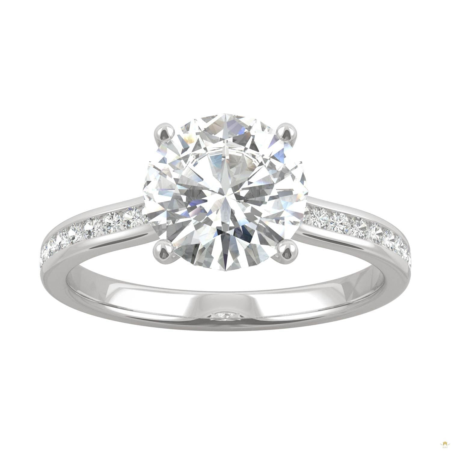 2.08 CTW   Round Moissanite Engagement Ring in 14K White Gold