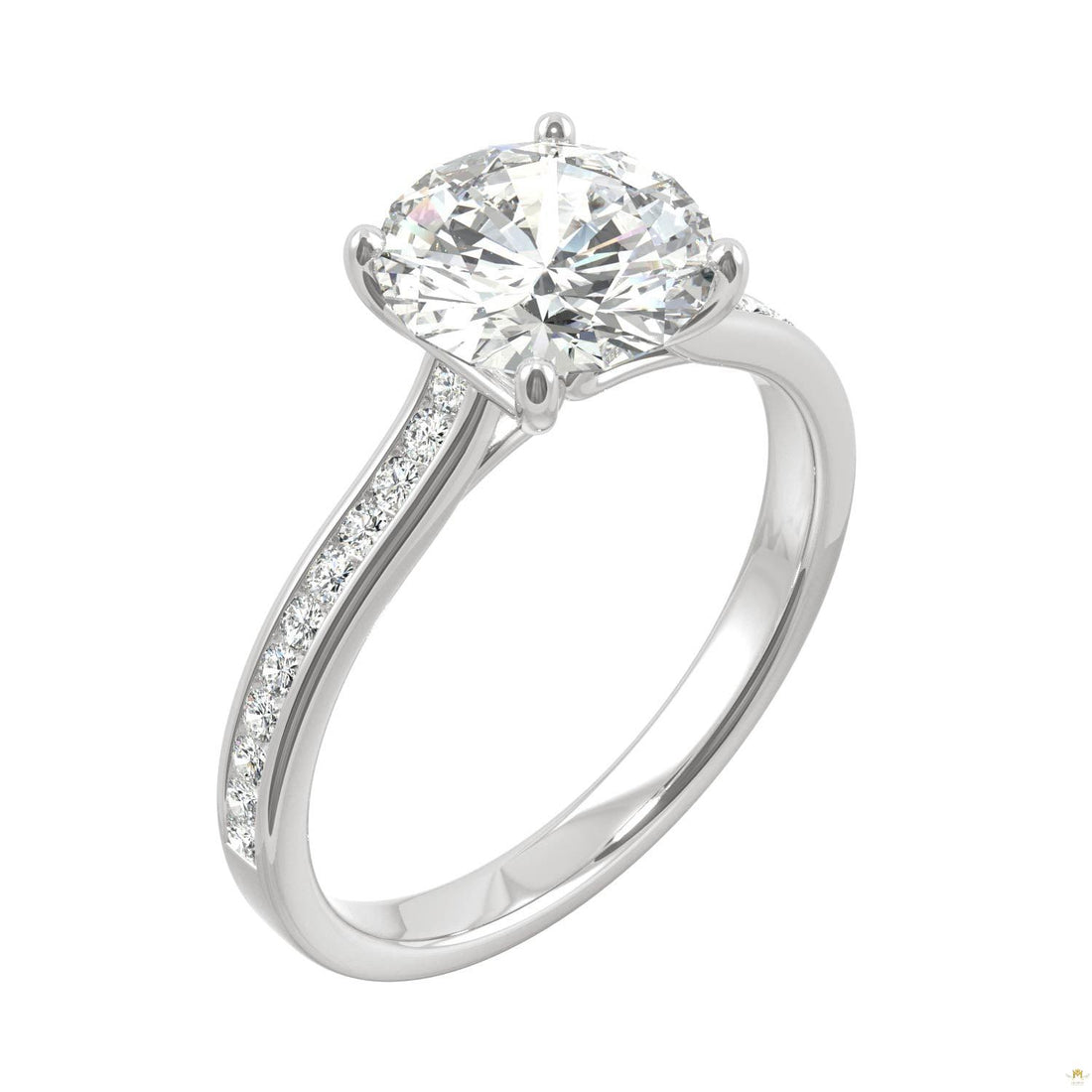 2.08 CTW   Round Moissanite Engagement Ring in 14K White Gold