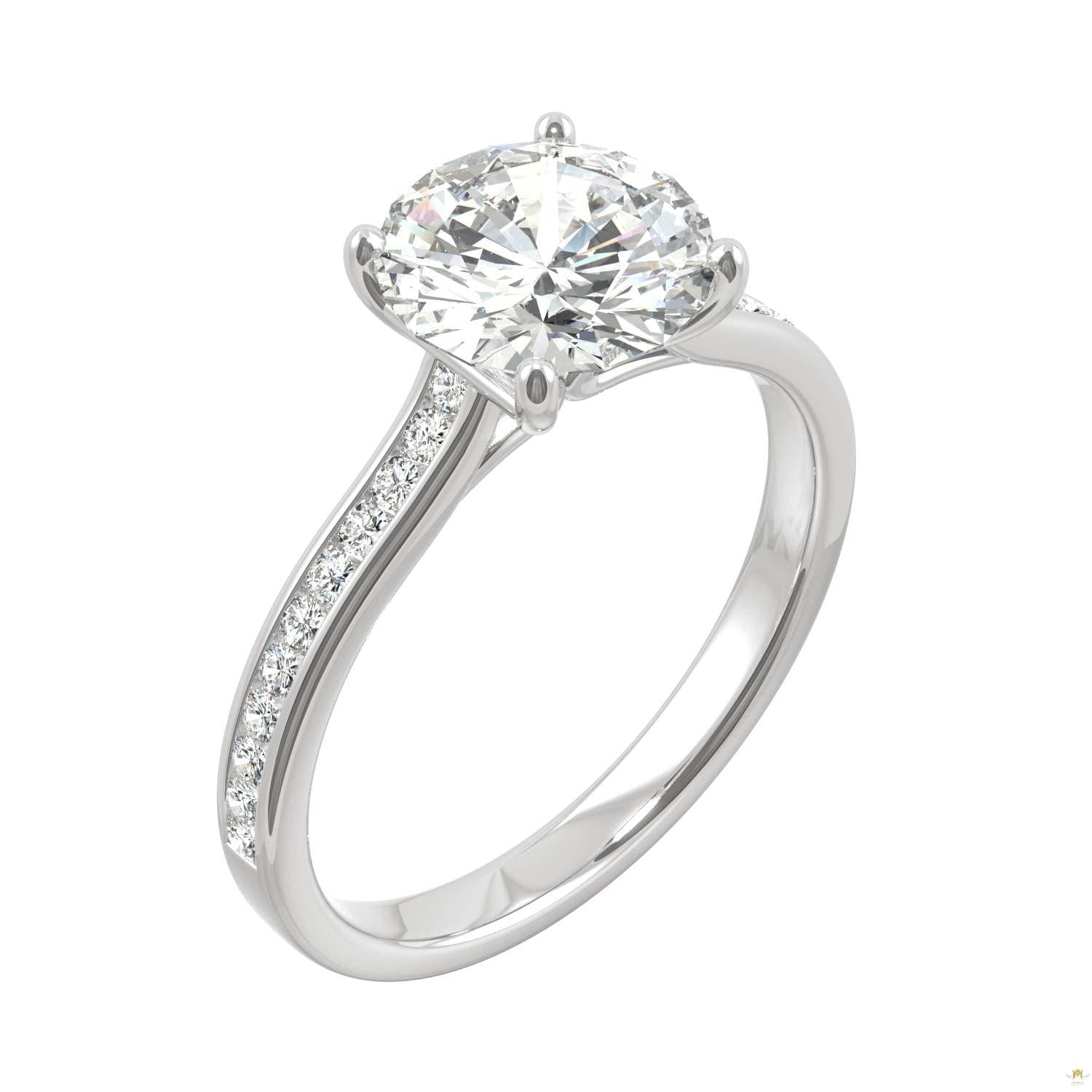 2.08 CTW   Round Moissanite Engagement Ring in 14K White Gold