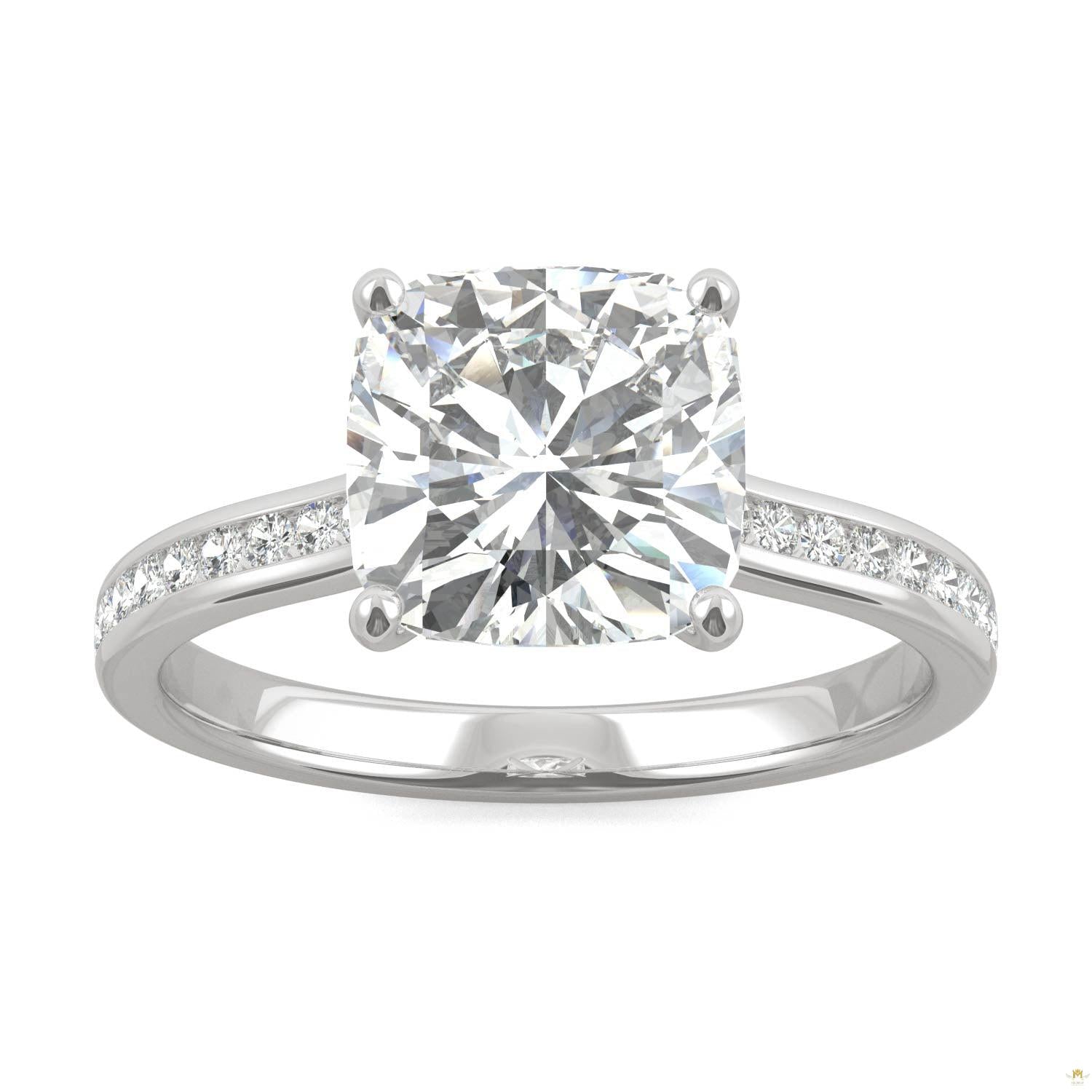 2.58 CTW   Cushion Moissanite Engagement Ring in 14K White Gold