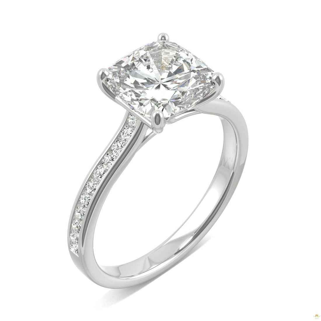 2.58 CTW   Cushion Moissanite Engagement Ring in 14K White Gold