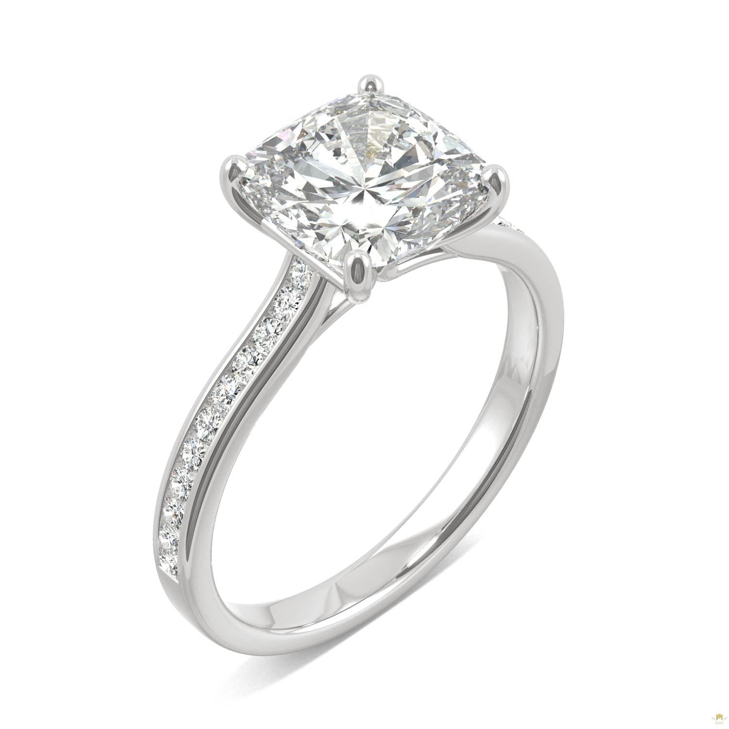 2.58 CTW   Cushion Moissanite Engagement Ring in 14K White Gold