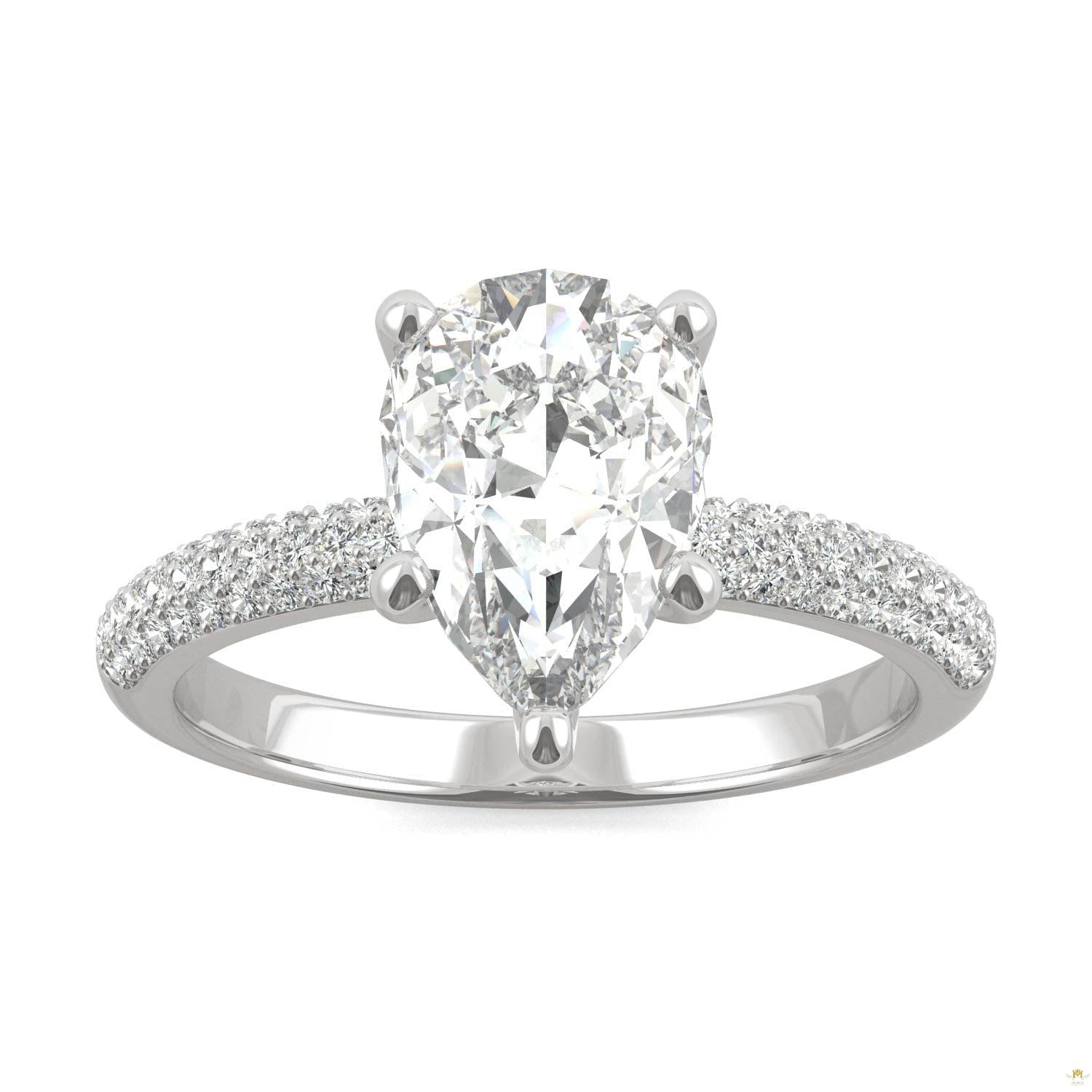 2.31 CTW   Pear Moissanite Pave Ring in 14K White Gold