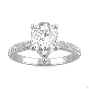 2.31 CTW   Pear Moissanite Pave Ring in 14K White Gold