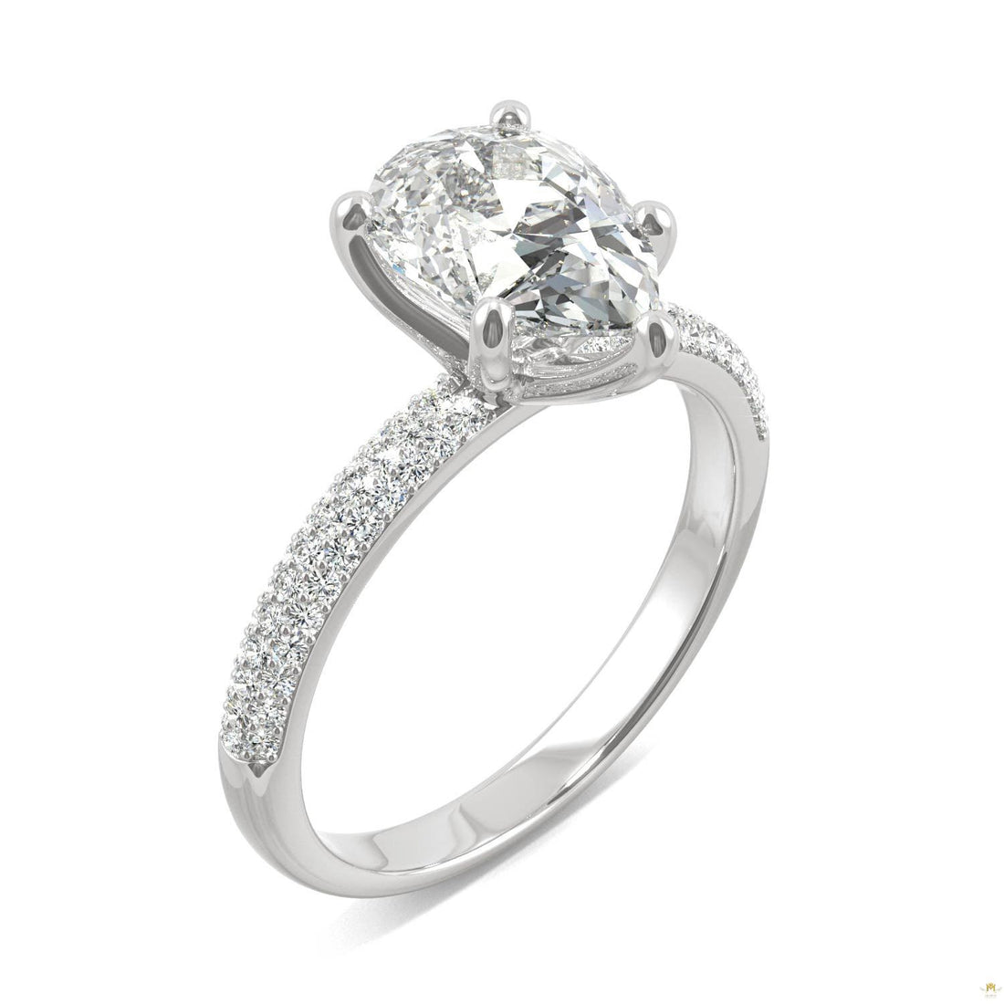 2.31 CTW   Pear Moissanite Pave Ring in 14K White Gold