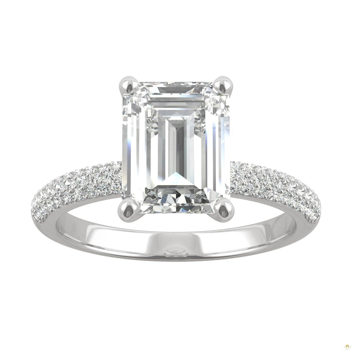 2.73 CTW   Emerald Moissanite Pave Ring in 14K White Gold