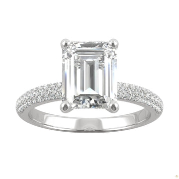 2.73 CTW   Emerald Moissanite Pave Ring in 14K White Gold