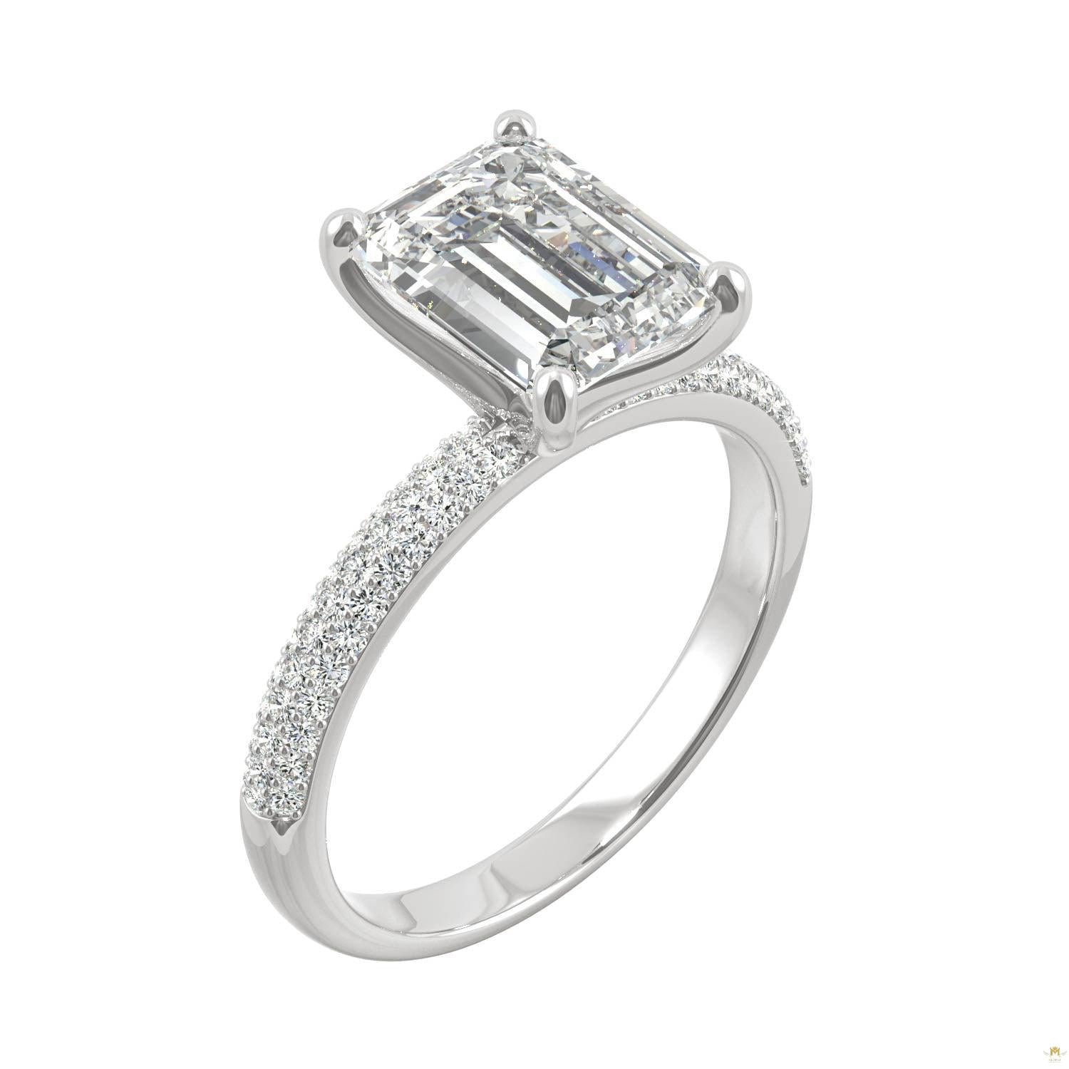 2.73 CTW   Emerald Moissanite Pave Ring in 14K White Gold