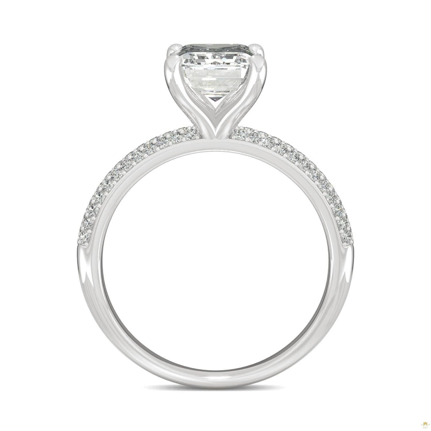 2.73 CTW   Emerald Moissanite Pave Ring in 14K White Gold