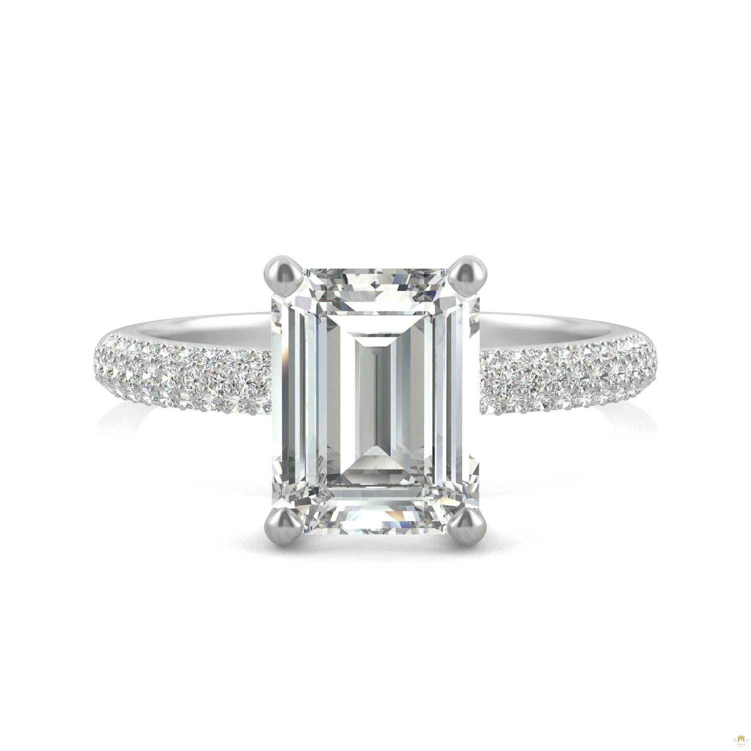 2.73 CTW   Emerald Moissanite Pave Ring in 14K White Gold