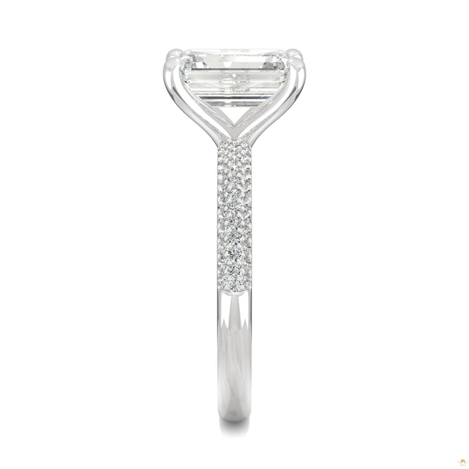 2.73 CTW   Emerald Moissanite Pave Ring in 14K White Gold