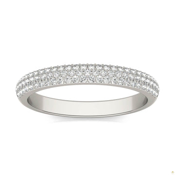 0.17 CTW   Round Moissanite Pave Ring in 14K White Gold