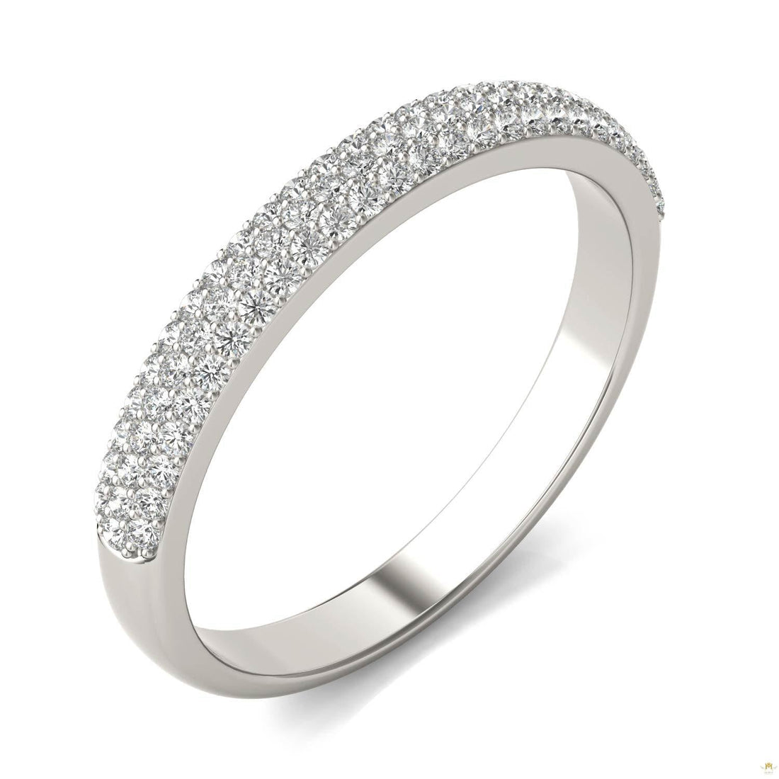 0.17 CTW   Round Moissanite Pave Ring in 14K White Gold