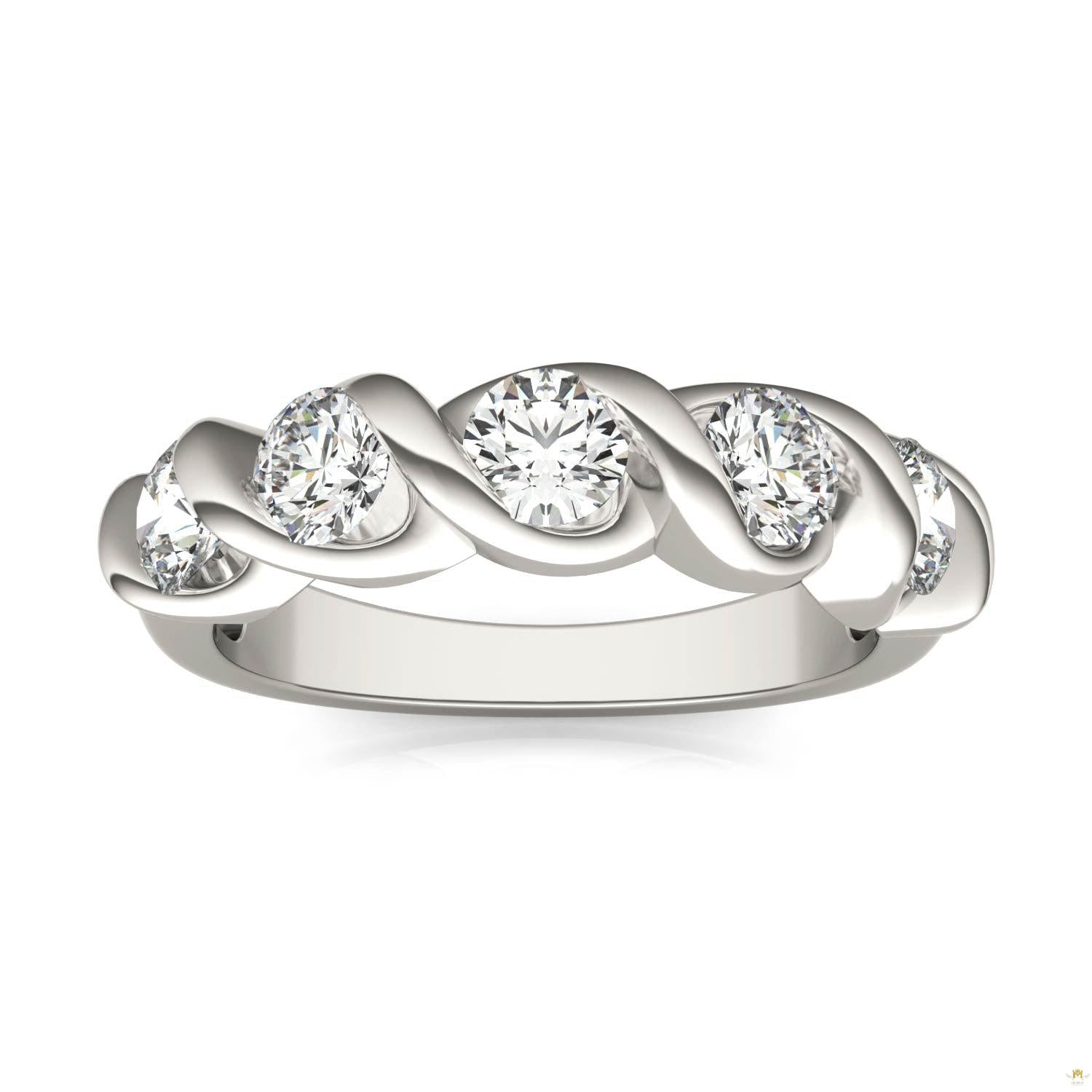 1.15 CTW   Round Moissanite Bypass Ring in 14K White Gold