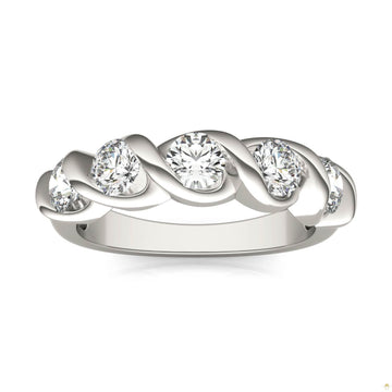 1.15 CTW   Round Moissanite Bypass Ring in 14K White Gold