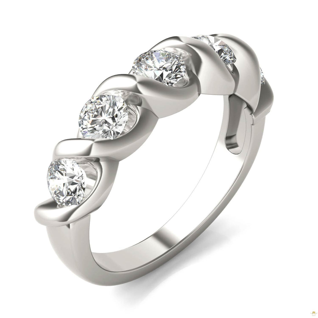 1.15 CTW   Round Moissanite Bypass Ring in 14K White Gold