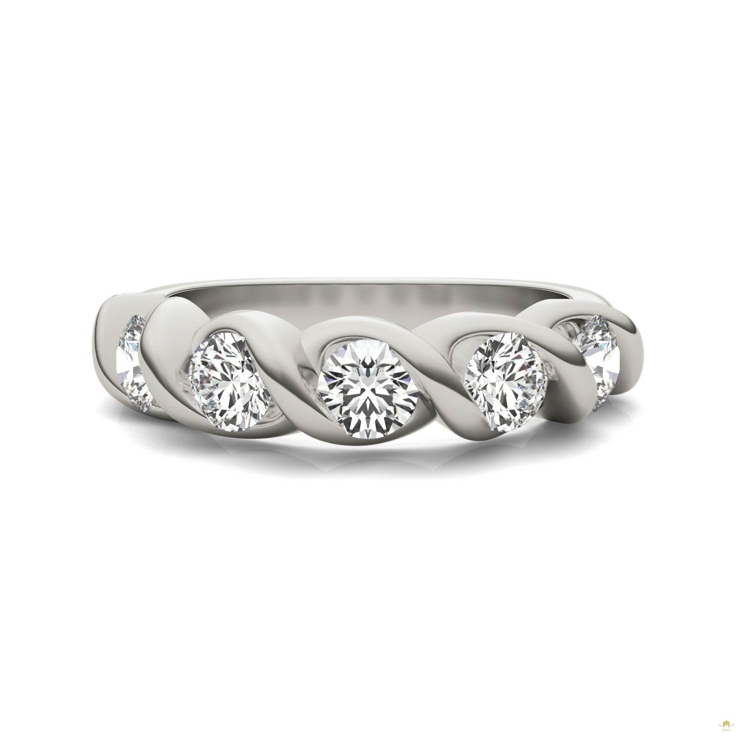 1.15 CTW   Round Moissanite Bypass Ring in 14K White Gold