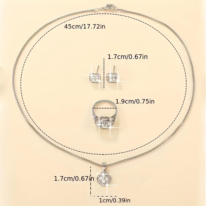 4pcs Elegant S925 Silver Pendant Necklace + Earrings + Ring