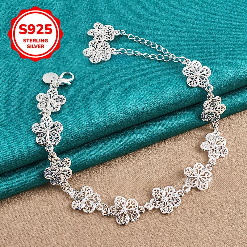 925 Silver Hollow Flower Bracelet Women’s Bohemian Style