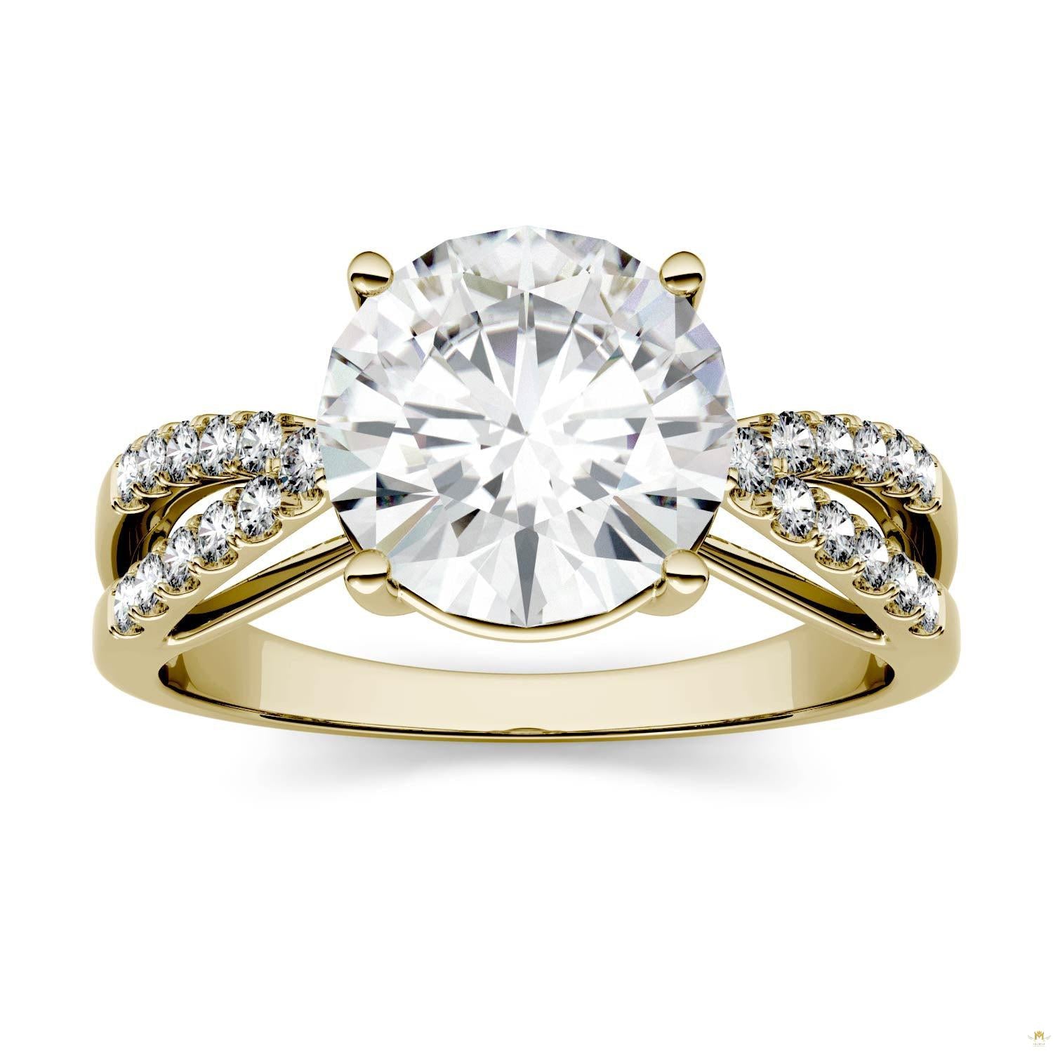2.92 CTW   Round Moissanite Engagement Ring in 14K Yellow Gold