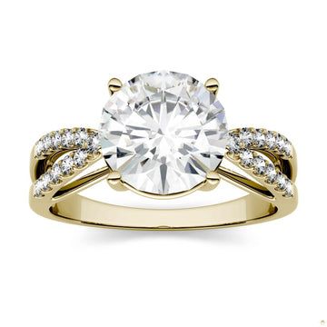 2.92 CTW   Round Moissanite Engagement Ring in 14K Yellow Gold
