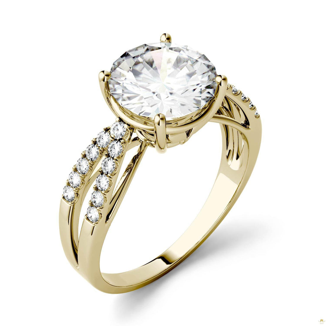 2.92 CTW   Round Moissanite Engagement Ring in 14K Yellow Gold