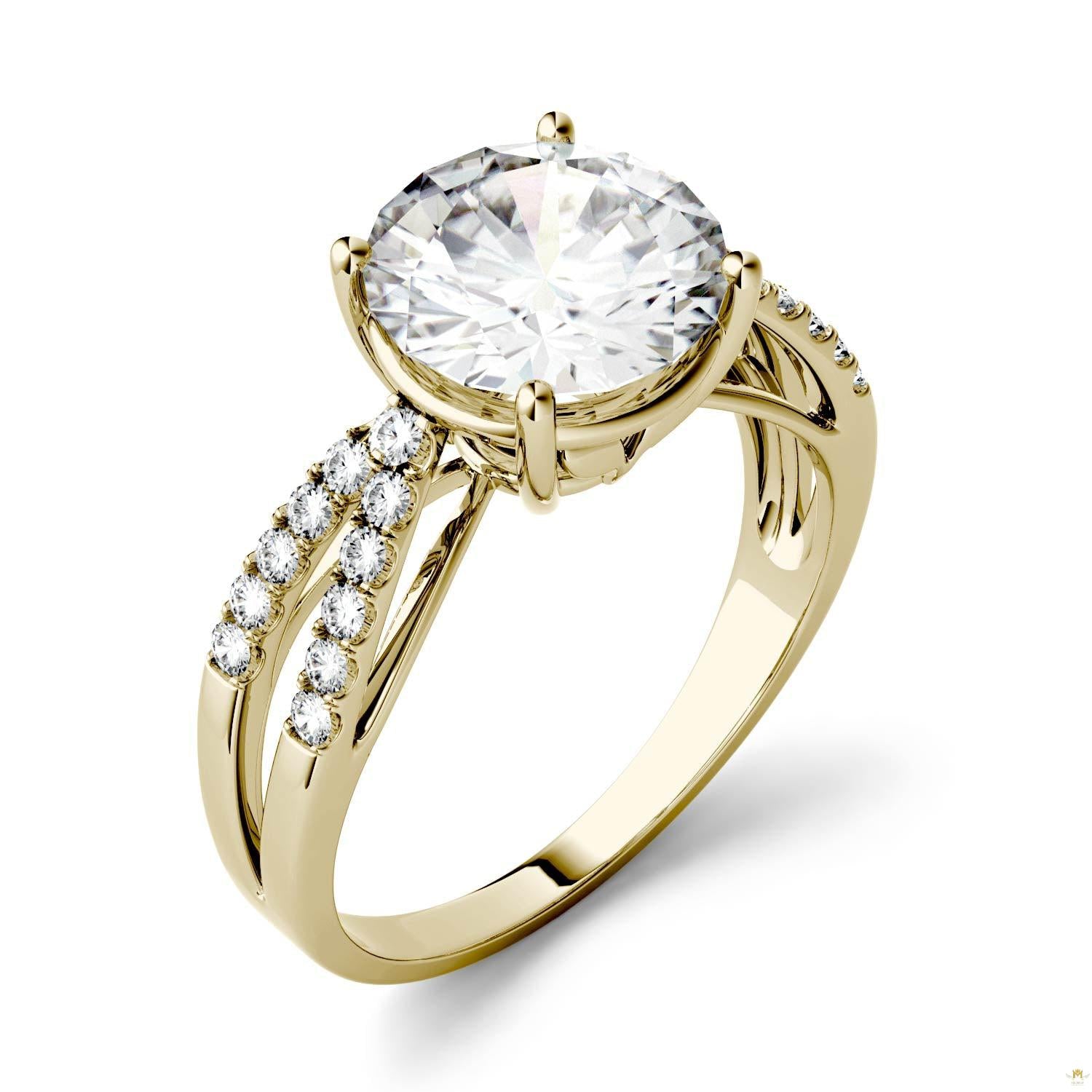 2.92 CTW   Round Moissanite Engagement Ring in 14K Yellow Gold