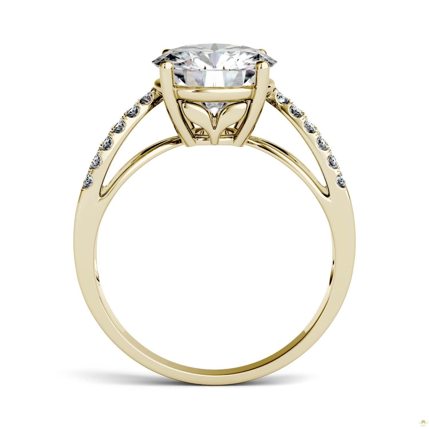 2.92 CTW   Round Moissanite Engagement Ring in 14K Yellow Gold
