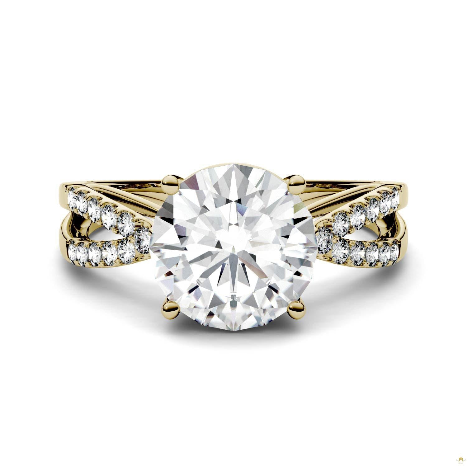 2.92 CTW   Round Moissanite Engagement Ring in 14K Yellow Gold