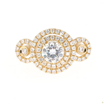 1.69 CTW   Round Near-Colorless Moissanite Double Halo Three-Stone Engagement Ring in 14K Yellow Gold
