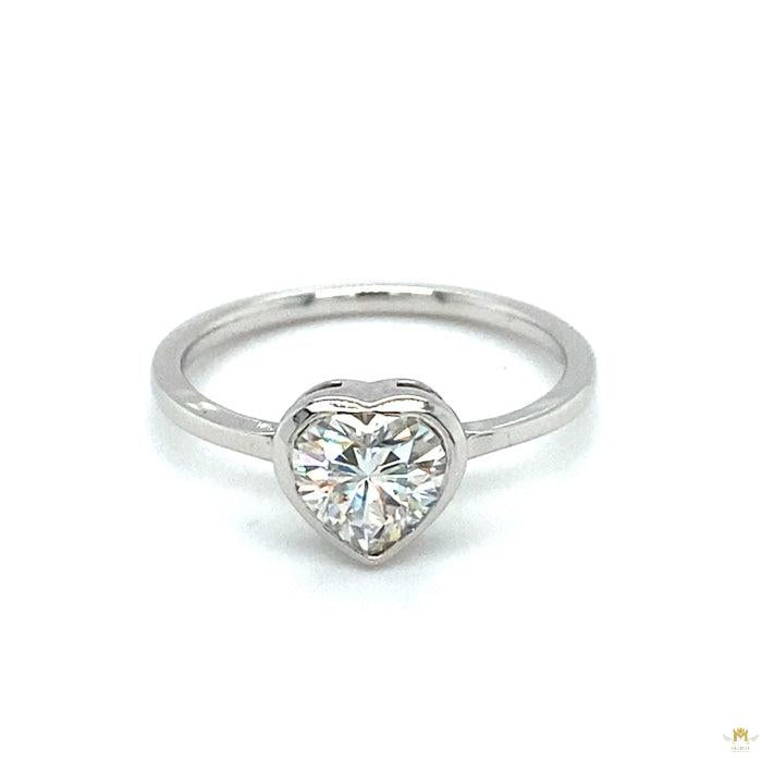 1.00 CTW   Heart Near-Colorless Moissanite Bezel Solitaire Solitaire Engagement Ring in 14K White Gold
