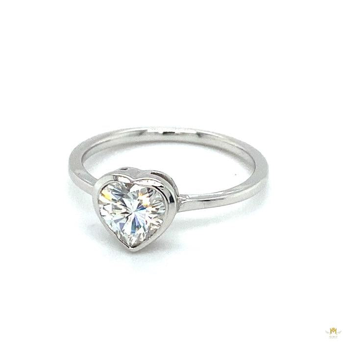 1.00 CTW   Heart Near-Colorless Moissanite Bezel Solitaire Solitaire Engagement Ring in 14K White Gold