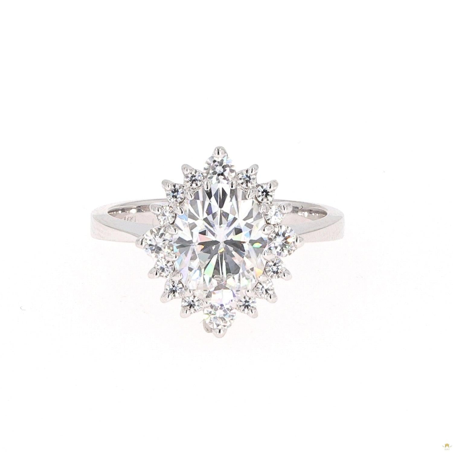 2.42 CTW   Oval Near-Colorless Moissanite Halo Engagement Ring in 14K White Gold