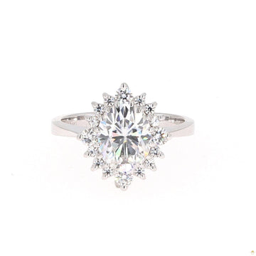 2.42 CTW   Oval Near-Colorless Moissanite Halo Engagement Ring in 14K White Gold