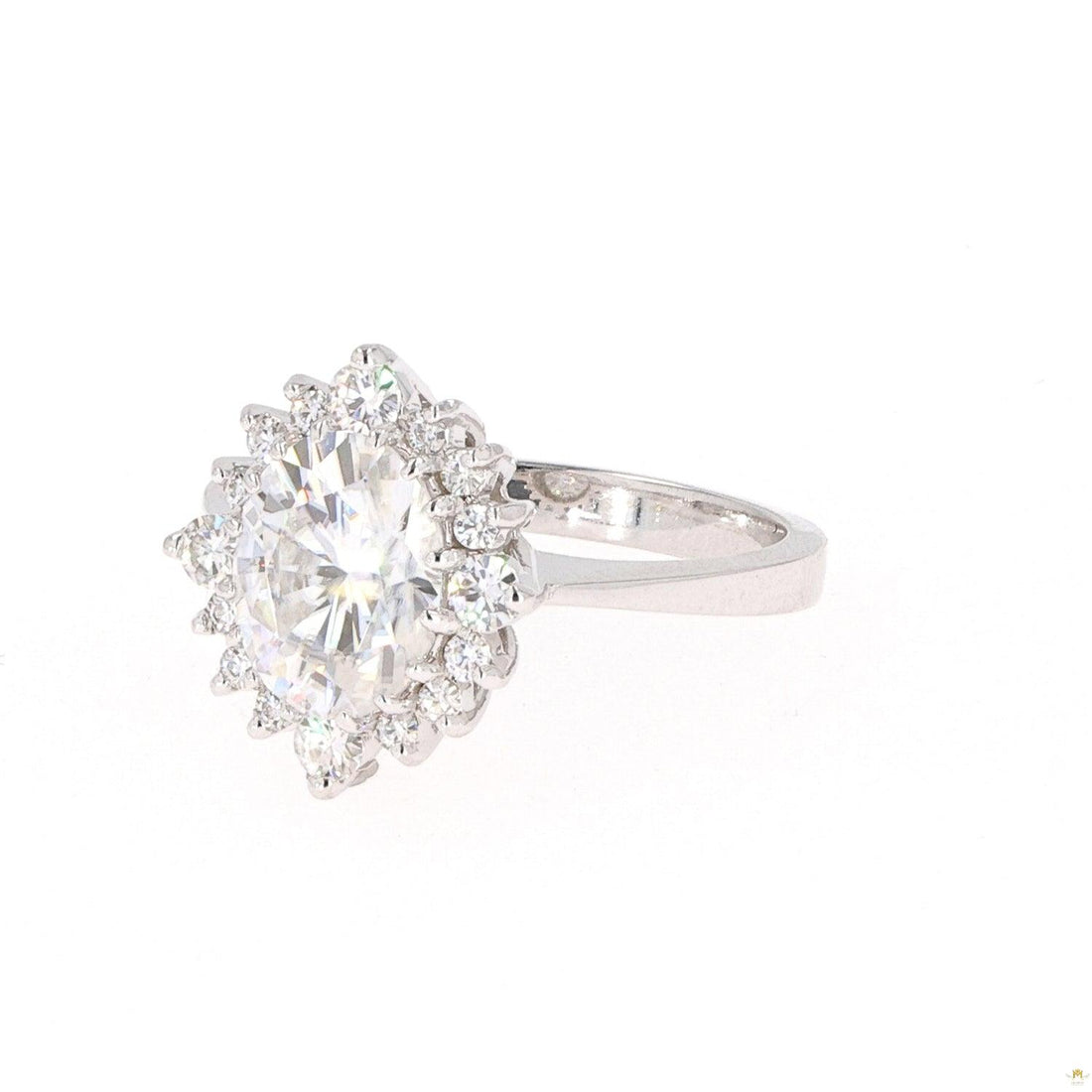 2.42 CTW   Oval Near-Colorless Moissanite Halo Engagement Ring in 14K White Gold
