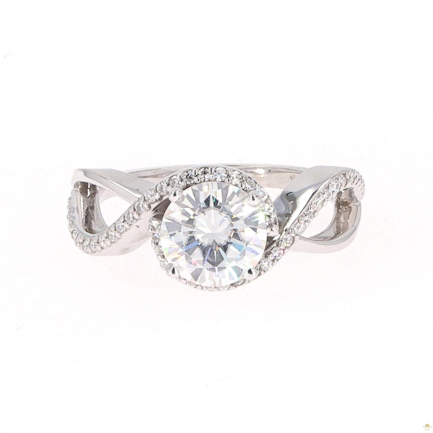 1.75 CTW   Round Near-Colorless Moissanite Twist Solitaire With Accents Engagement Ring in 14K White Gold