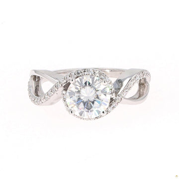 1.75 CTW   Round Near-Colorless Moissanite Twist Solitaire With Accents Engagement Ring in 14K White Gold