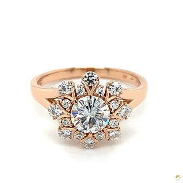 1.52 CTW   Round Near-Colorless Moissanite Halo Ring in 14K Rose Gold