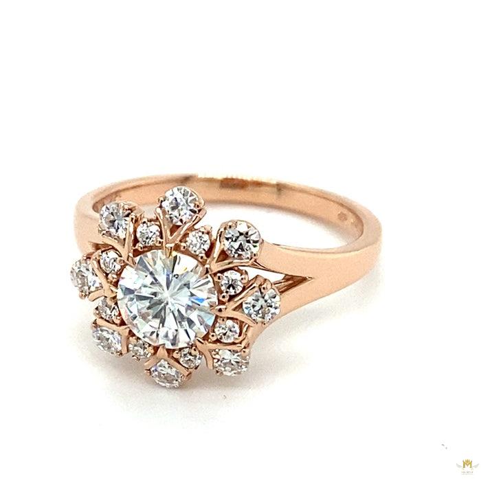 1.52 CTW   Round Near-Colorless Moissanite Halo Ring in 14K Rose Gold