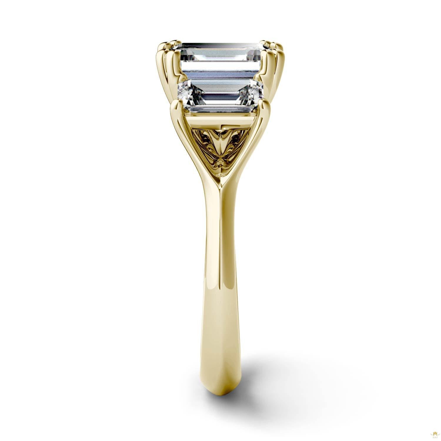 2.91 CTW   Emerald Moissanite Three Stone Ring in 14K Yellow Gold