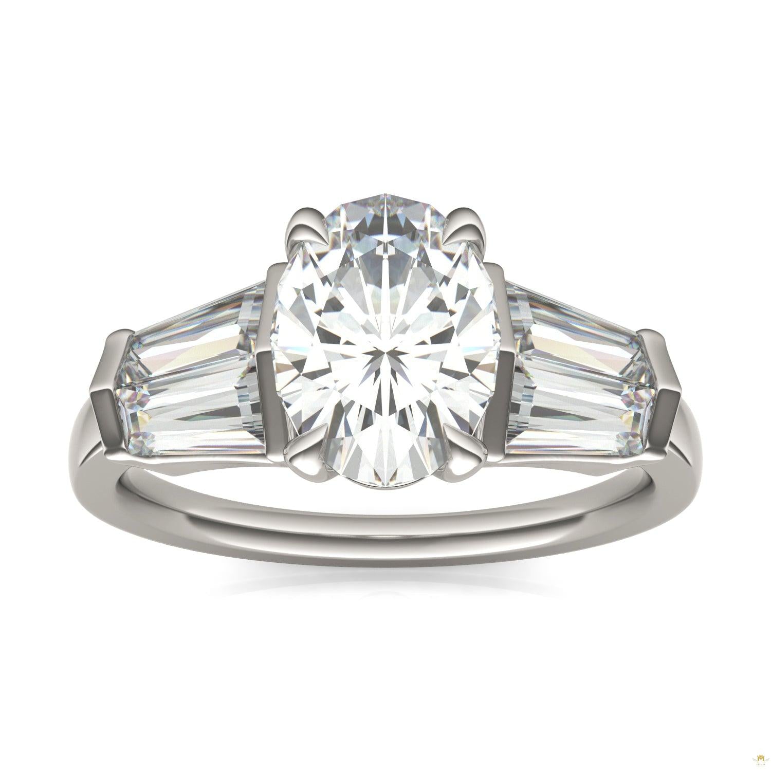 3.26 CTW   Oval Moissanite Five Stone Ring in 14K White Gold