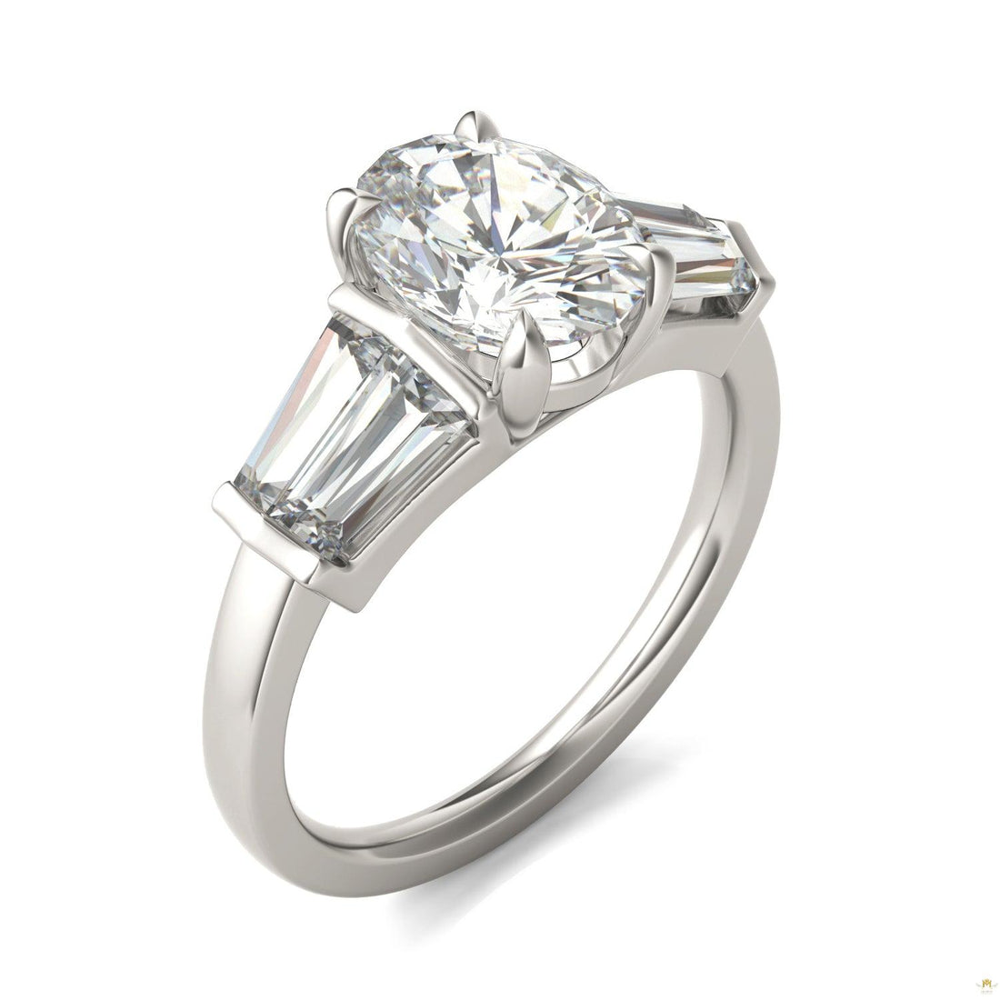 3.26 CTW   Oval Moissanite Five Stone Ring in 14K White Gold