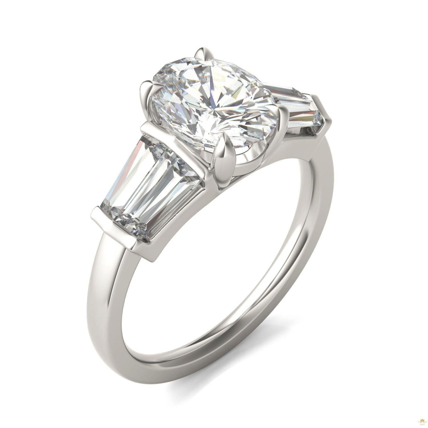 3.26 CTW   Oval Moissanite Five Stone Ring in 14K White Gold