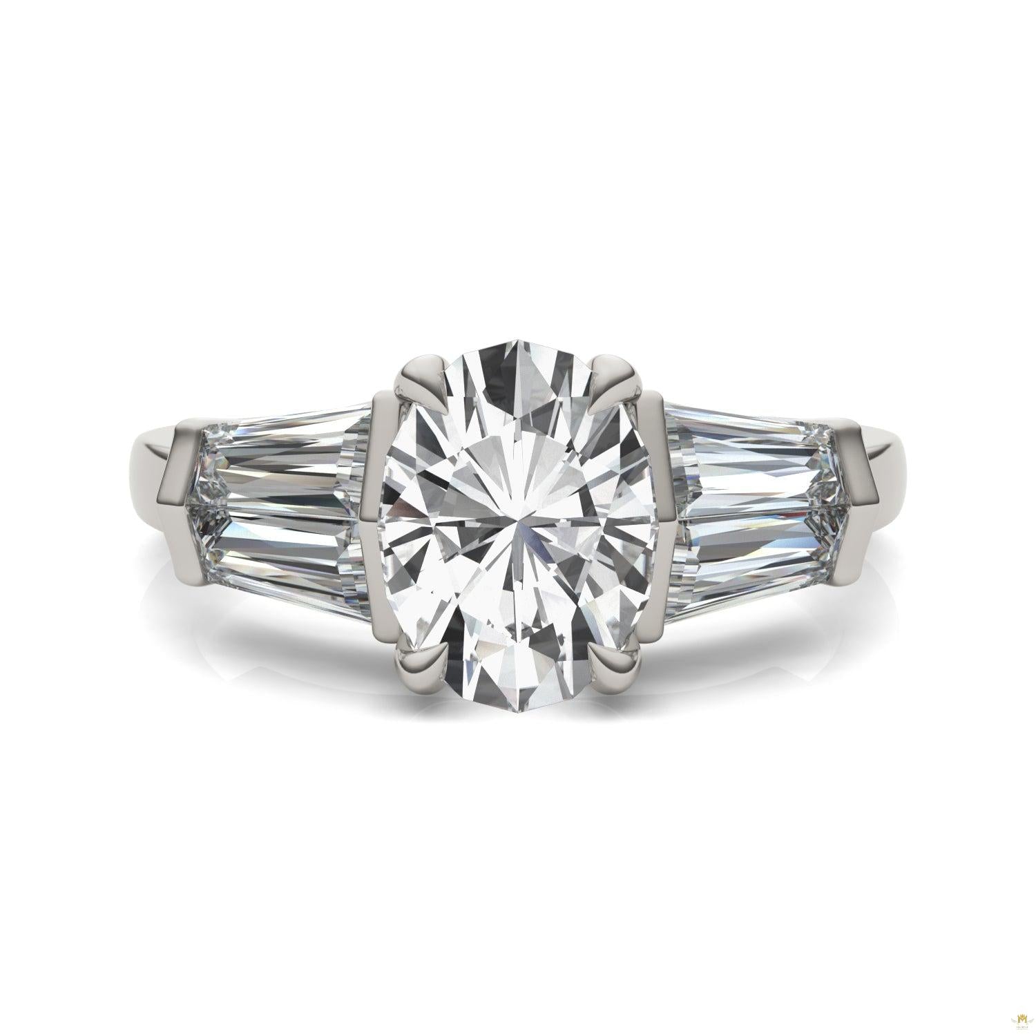 3.26 CTW   Oval Moissanite Five Stone Ring in 14K White Gold